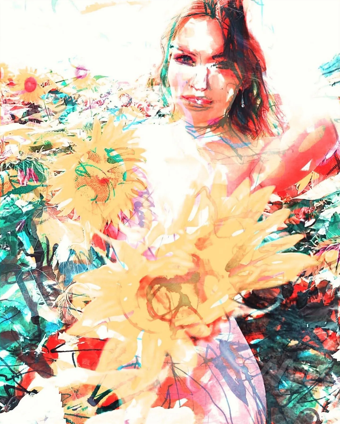 Girl With Sunflowers, photo montage