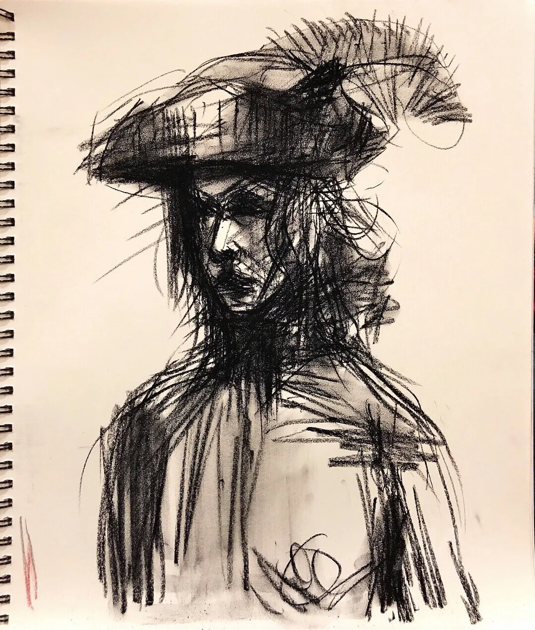 Woman In A Hat, charcoal on paper